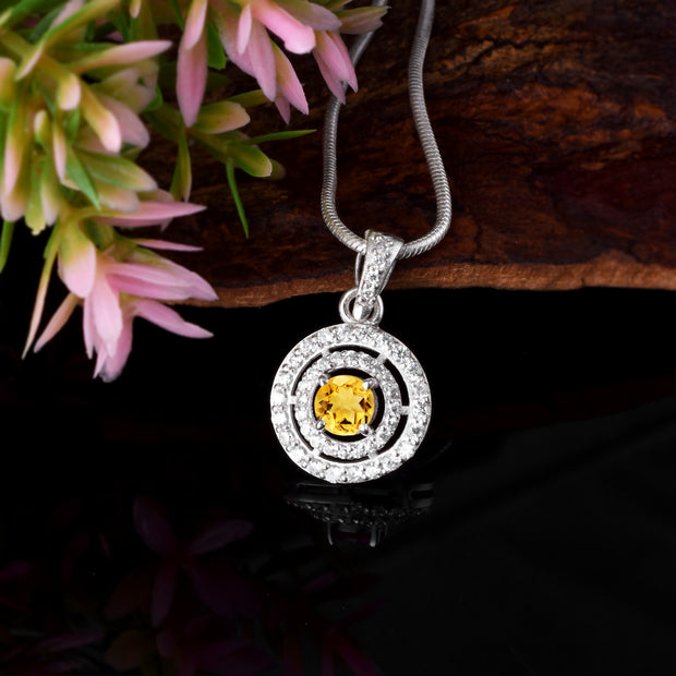 Citrine Gemstone Solid 925 Sterling Silver Pendant