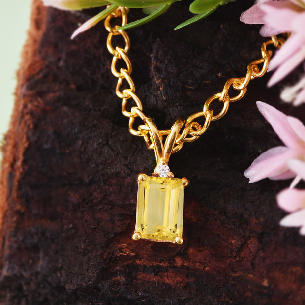 Citrine Gemstone & Diamond Solid 14k Yellow Gold Pendant