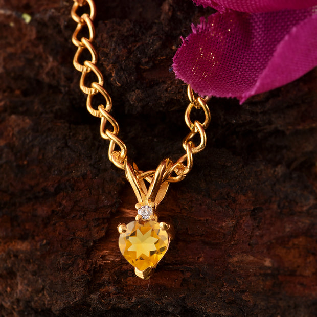 Citrine Gemstone & Diamond Solid 14k Yellow Gold Pendant