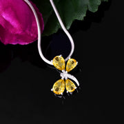 Citrine Gemstone & Diamond Solid 925 Sterling Silver Pendant