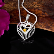 Citrine Gemstone & Diamond Solid 925 Sterling Silver Pendant