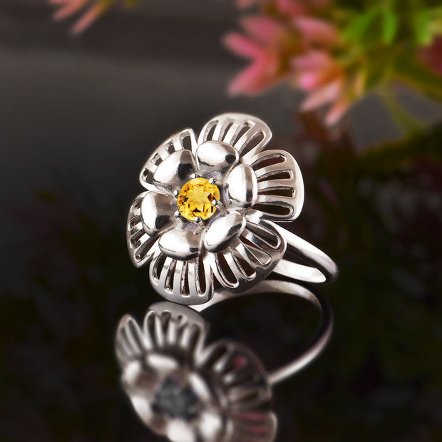Citrine Gemstone Solid 14k White Gold Ring