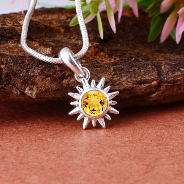 Citrine Gemstone Solid 925 Sterling Silver Pendant