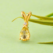 Citrine Gemstone & Diamond Solid 14k Yellow Gold Pendant