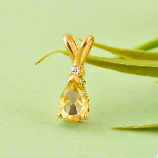 Citrine Gemstone & Diamond Solid 14k Yellow Gold Pendant