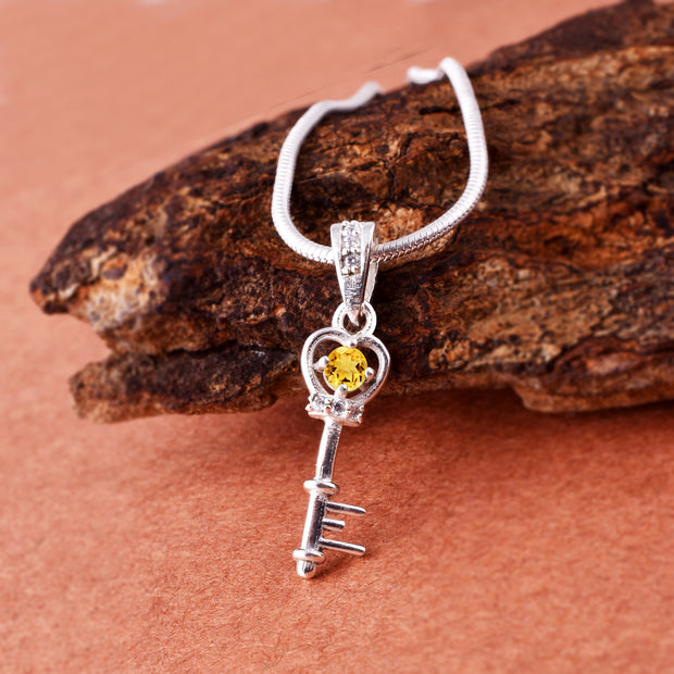 Citrine Gemstone & Diamond Solid 925 Sterling Silver Pendant