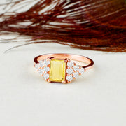 Citrine Gemstone & Diamond Solid 14k Rose Gold Ring
