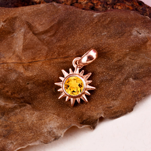 Citrine Gemstone Solid 14k Rose Gold Pendant
