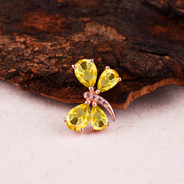 Citrine Gemstone & Diamond Solid 14k Rose Gold Pendant