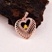 Citrine Gemstone & Diamond Solid 14k Rose Gold Heart Pendant