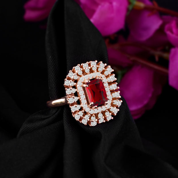 Garnet Gemstone & Diamond Solid 14k Rose Gold Ring