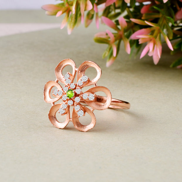 Peridot Gemstone & Diamond Solid 14k Rose Gold Ring