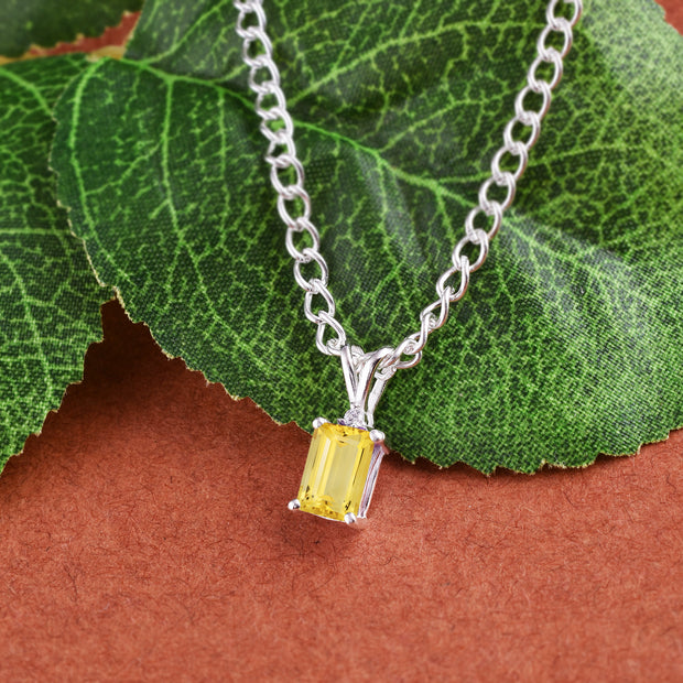 Citrine Gemstone & Diamond Solid 14k White Gold Pendant