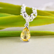 Citrine Gemstone & Diamond Solid 14k White Gold Pendant