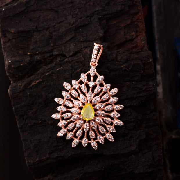 Citrine Gemstone Solid 14k Rose Gold Pendant