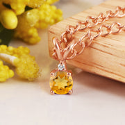 Citrine Gemstone & Diamond Solid 14k Rose Gold Pendant