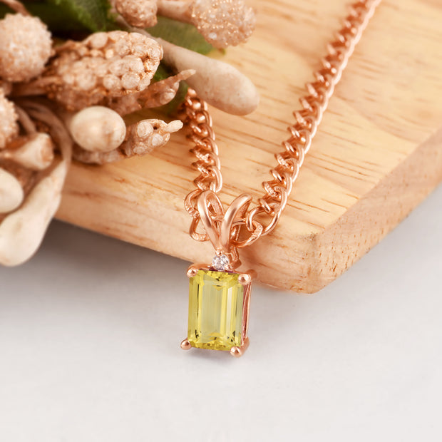Citrine Gemstone & Diamond Solid 14k Rose Gold Pendant