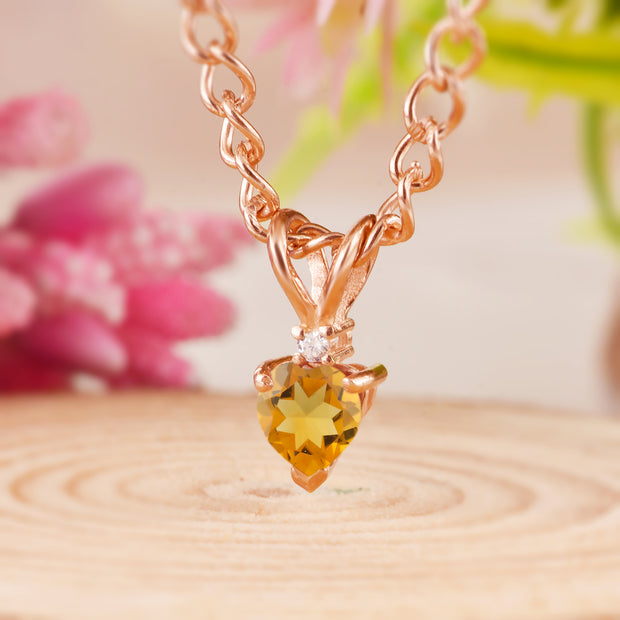 Citrine Gemstone & Diamond Solid 14k Rose Gold Pendant