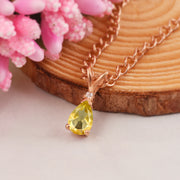Citrine Gemstone & Diamond Solid 14k Rose Gold Pendant