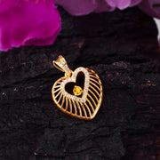 Citrine Gemstone & Diamond Solid 14k Yellow Gold Heart Pendant