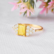 Citrine Gemstone & Diamond Solid 14k Yellow Gold Ring