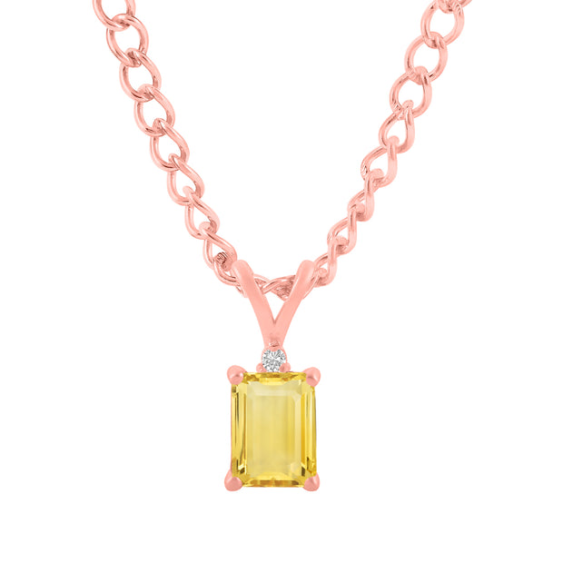 Citrine Gemstone & Diamond Solid 14k Rose Gold Pendant