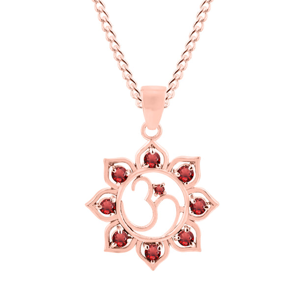 Garnet Gemstone Solid 14k Rose Gold OM Pendant