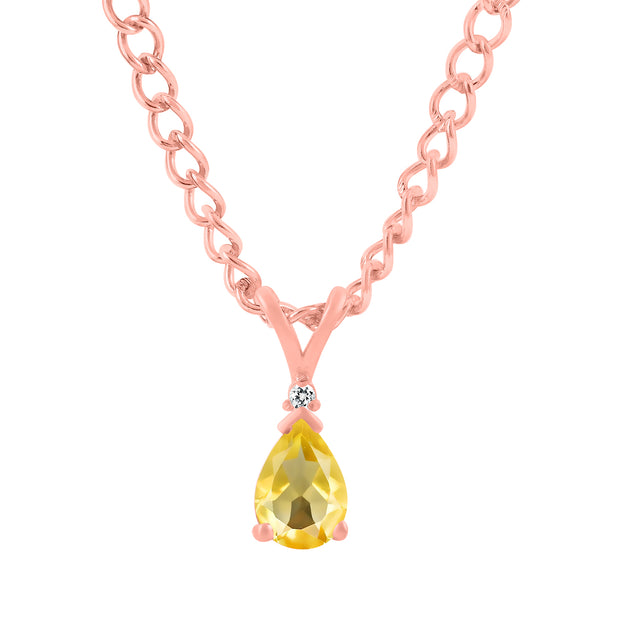 Citrine Gemstone & Diamond Solid 14k Rose Gold Pendant