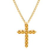 Citrine Gemstone Solid 14k Yellow Gold Cross Pendant