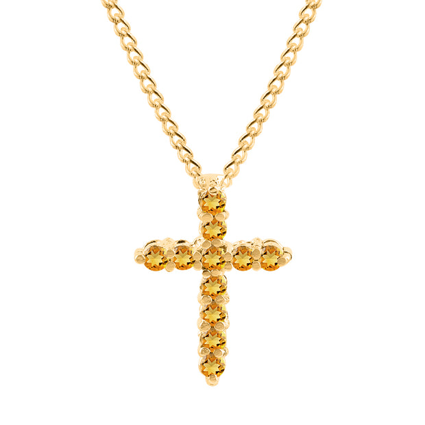 Citrine Gemstone Solid 14k Yellow Gold Cross Pendant