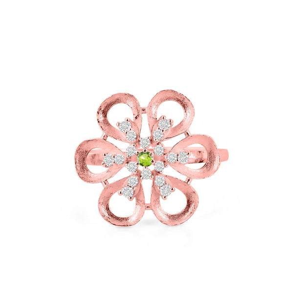 Peridot Gemstone & Diamond Solid 14k Rose Gold Ring