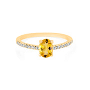 Citrine Gemstone & Diamond Solid 14k Yellow Gold Ring