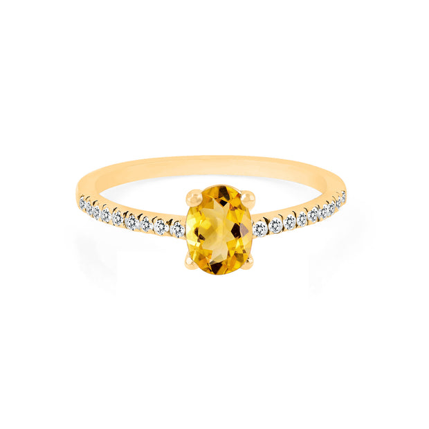 Citrine Gemstone & Diamond Solid 14k Yellow Gold Ring