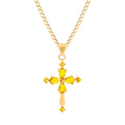 Citrine Gemstone Solid 14k Yellow Gold Cross Pendant