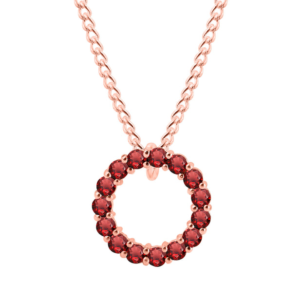 Garnet Gemstone Solid 14k Rose Gold Round Ring Pendant
