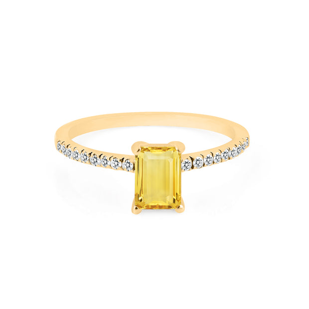 Citrine & Diamond Gemstone Solid 14k Yellow Gold Ring