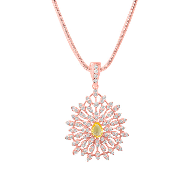 Citrine Gemstone Solid 14k Rose Gold Pendant