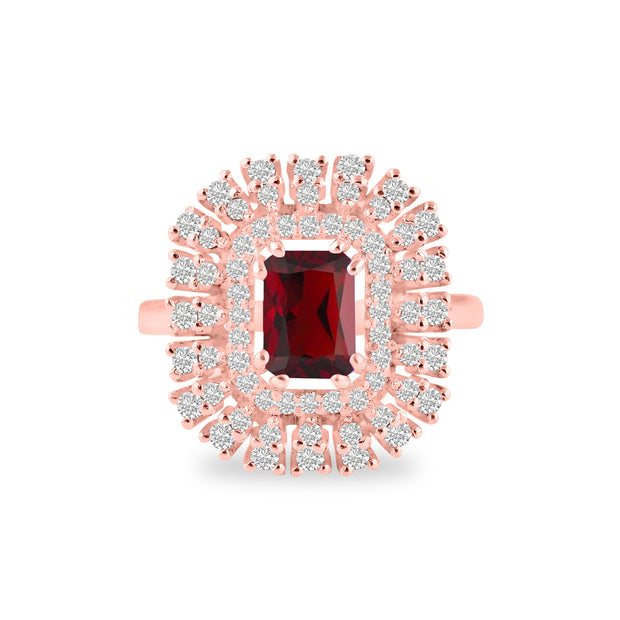 Garnet Gemstone & Diamond Solid 14k Rose Gold Ring