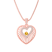 Citrine Gemstone & Diamond Solid 14k Rose Gold Heart Pendant