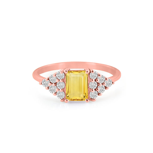 Citrine Gemstone & Diamond Solid 14k Rose Gold Ring