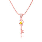 Citrine Gemstone & Diamond Solid 14k Rose Gold Key Pendant