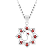 Garnet Gemstone Solid 925 Sterling Silver OM Pendant