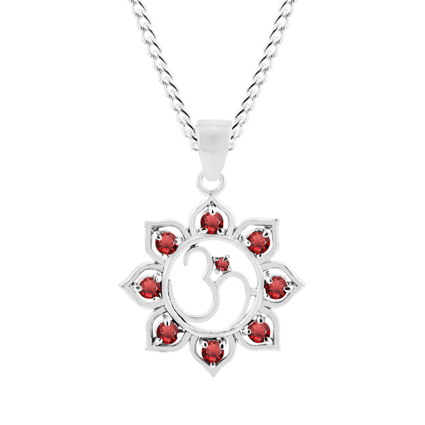 Garnet Gemstone Solid 925 Sterling Silver OM Pendant