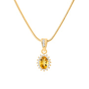 Citrine Gemstone & Diamond Solid 14k Yellow Gold Pendant