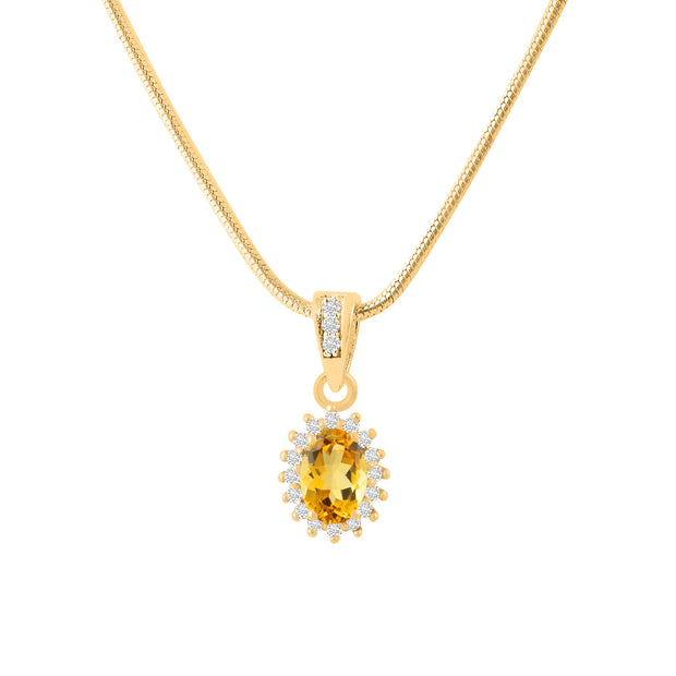 Citrine Gemstone & Diamond Solid 14k Yellow Gold Pendant