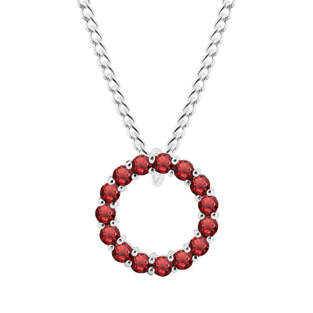 Garnet Gemstone Solid 14k White Gold Round Ring Pendant