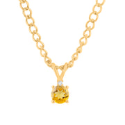 Citrine Gemstone & Diamond Solid 14k Yellow Gold Pendant