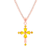 Citrine Gemstone Solid 14k Rose Gold Cross Pendant