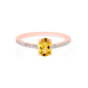 Citrine Gemstone & Diamond Solid 14k Rose Gold Ring