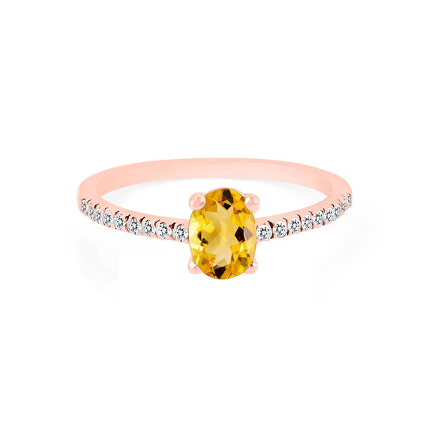 Citrine Gemstone & Diamond Solid 14k Rose Gold Ring